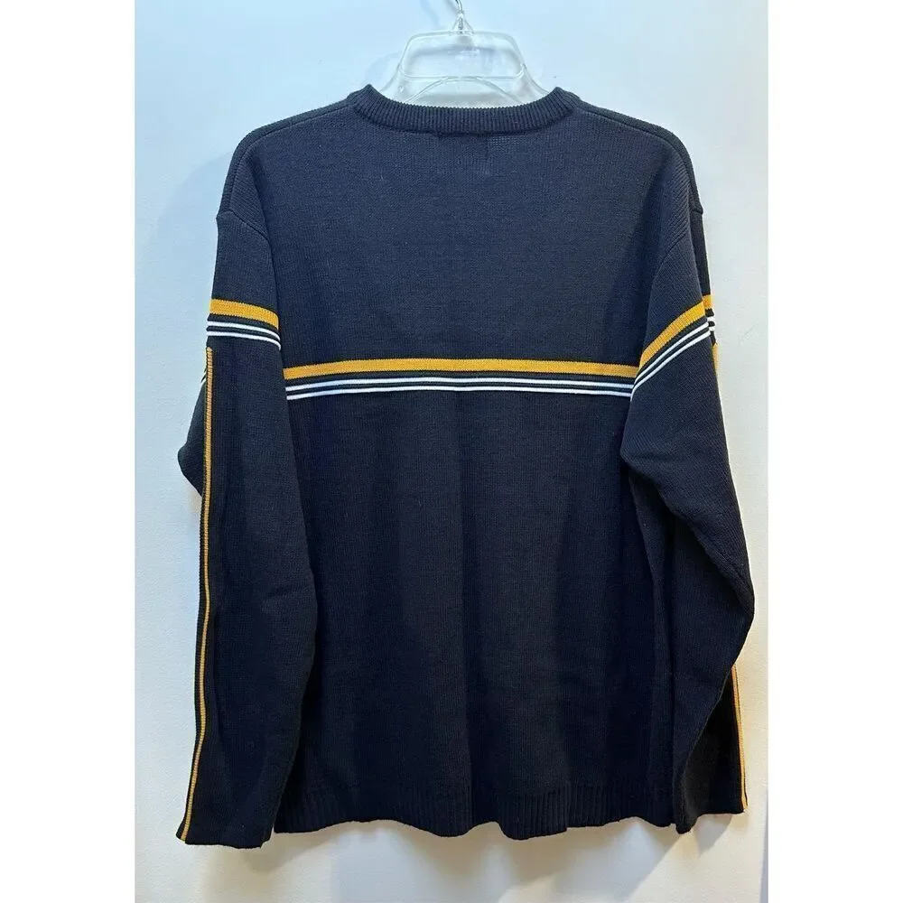 Point Zero Vtg mens navy v-neck sweater yellow white stripe size Large #39-1862 - Picture 4 of 4
